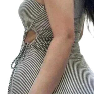 Caution To The Wind Bodycon Sleeveless Cutout Striped Stretch Maxi Dress